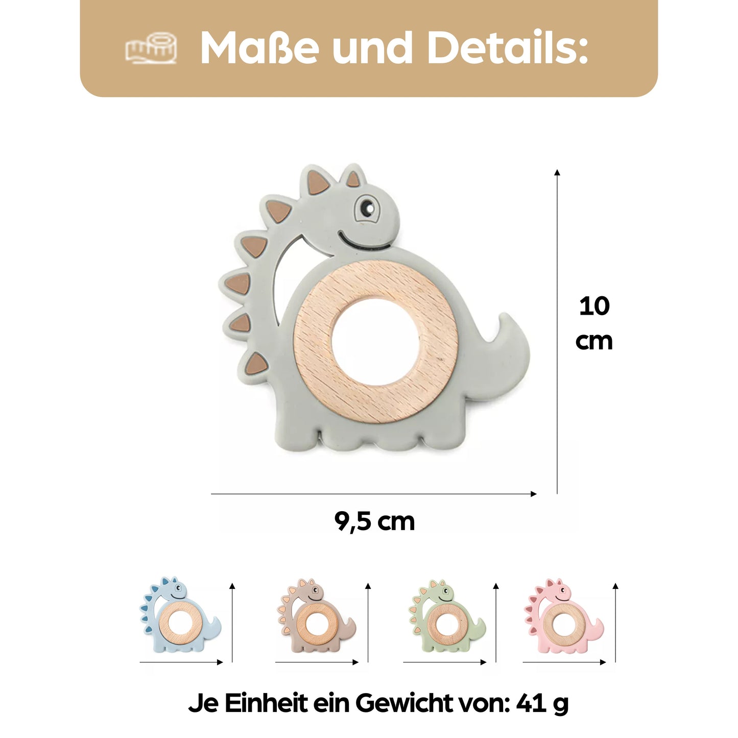 Dino Dinosaurier Beißring für Babys Beissring Greifring Geschenk Geburt Holzspielzeug Kauspielzeug