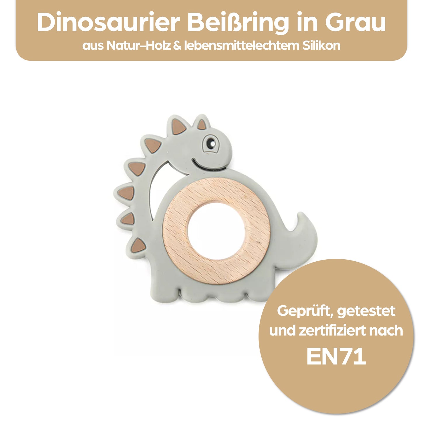 Dino Dinosaurier Beißring für Babys Beissring Greifring Geschenk Geburt Holzspielzeug Kauspielzeug
