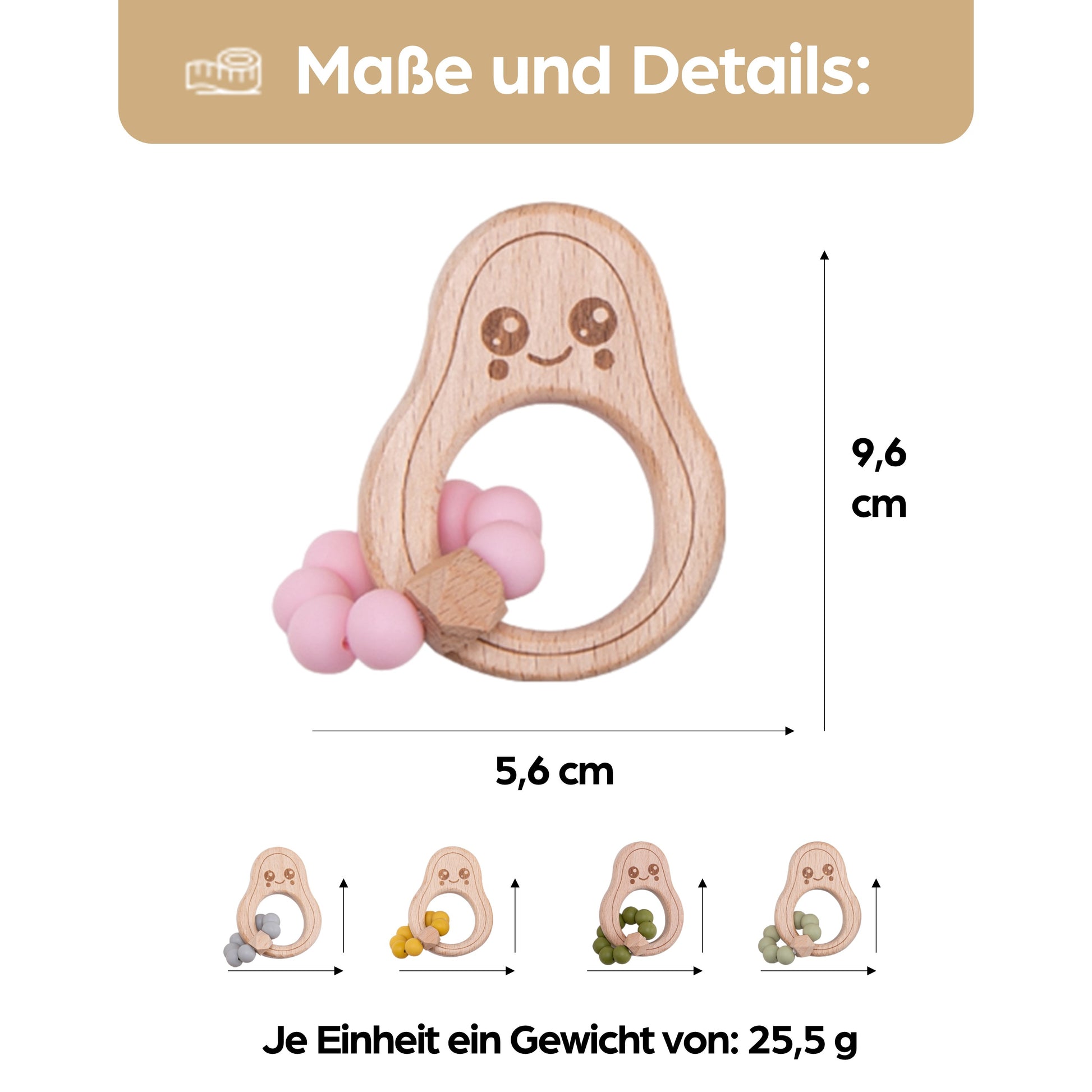 Avocado Beißring für Babys Beissring Greifring Geschenk Geburt Holzspielzeug Kauspielzeug