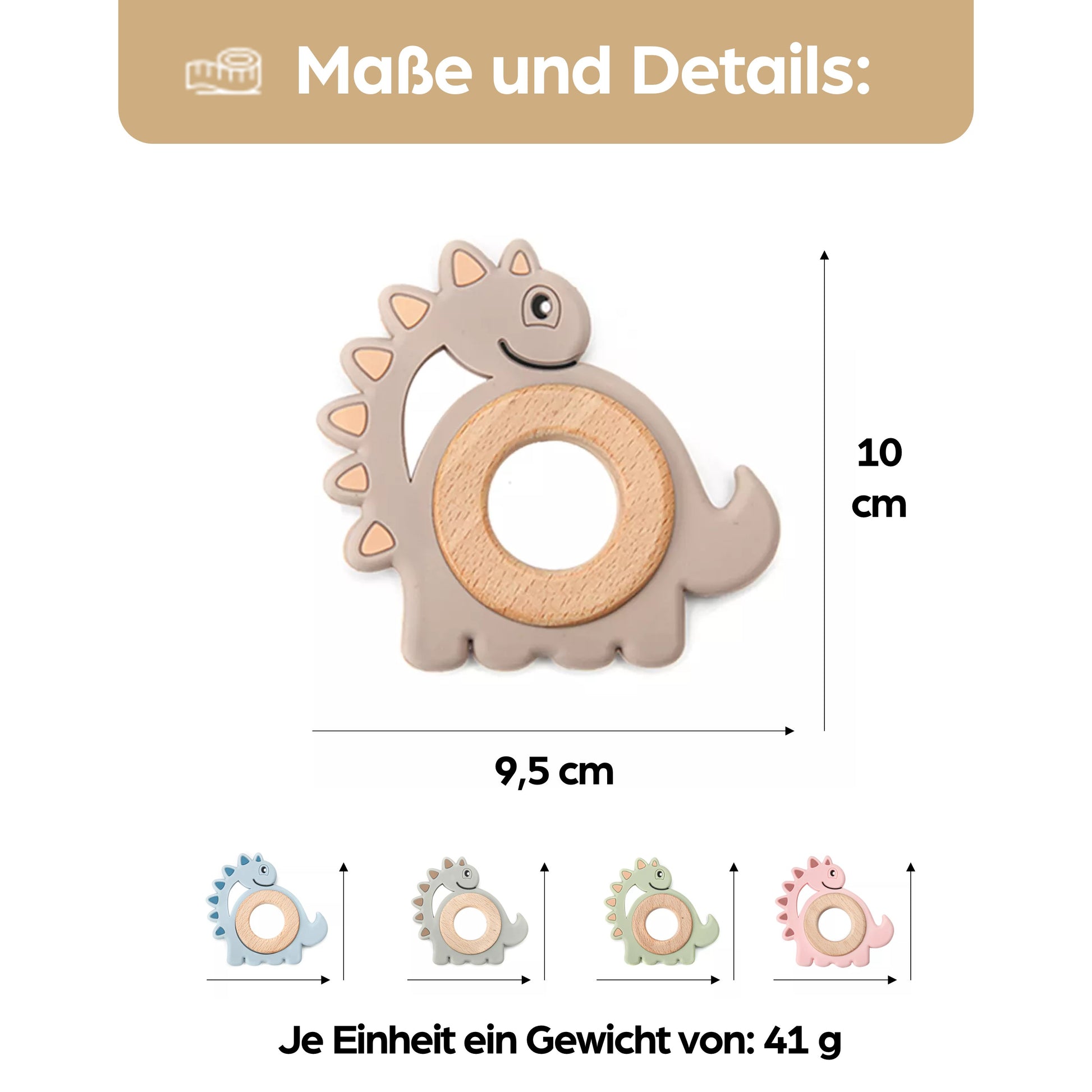 Dino Dinosaurier Beißring für Babys Beissring Greifring Geschenk Geburt Holzspielzeug Kauspielzeug