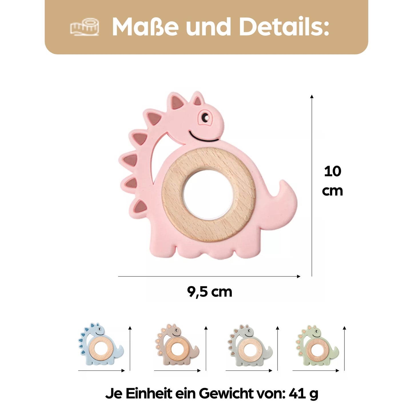 Dino Dinosaurier Beißring für Babys Beissring Greifring Geschenk Geburt Holzspielzeug Kauspielzeug
