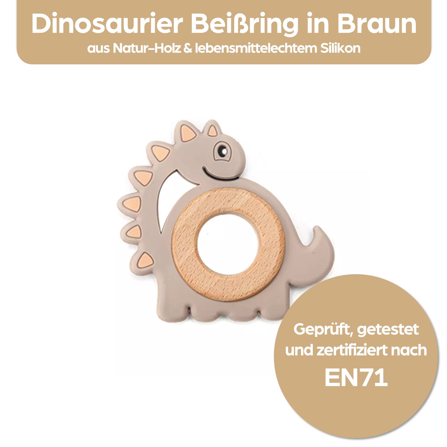 Dino Dinosaurier Beißring für Babys Beissring Greifring Geschenk Geburt Holzspielzeug Kauspielzeug