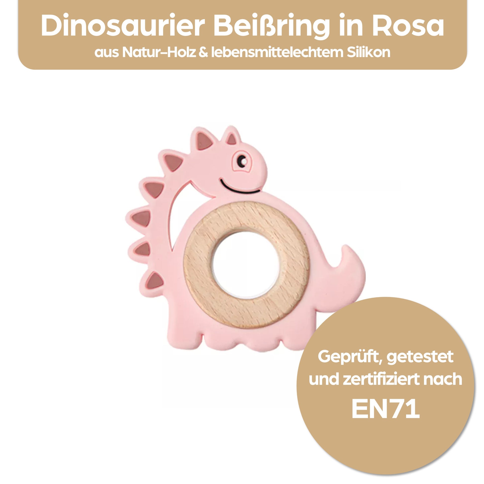 Dino Dinosaurier Beißring für Babys Beissring Greifring Geschenk Geburt Holzspielzeug Kauspielzeug