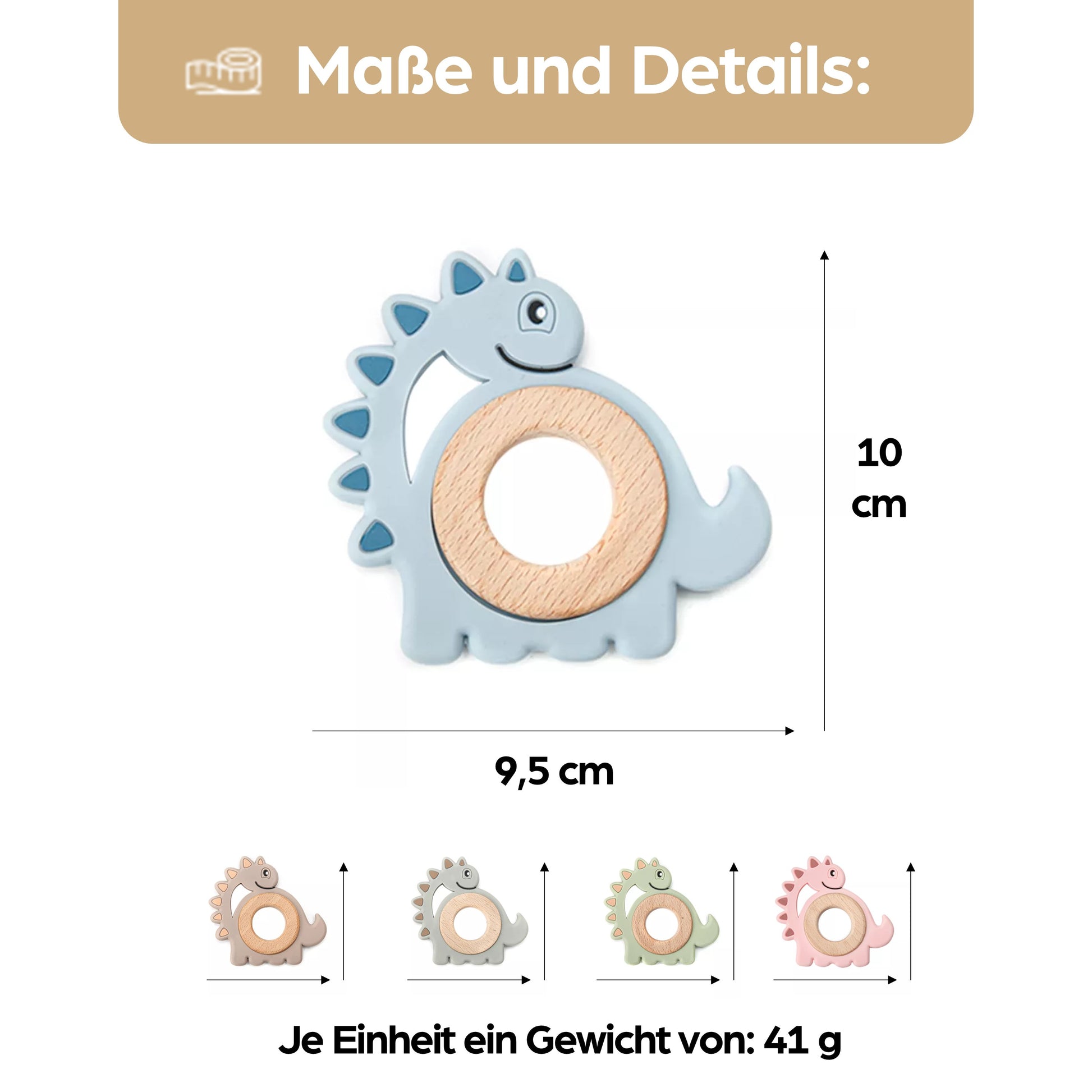 Dino Dinosaurier Beißring für Babys Beissring Greifring Geschenk Geburt Holzspielzeug Kauspielzeug