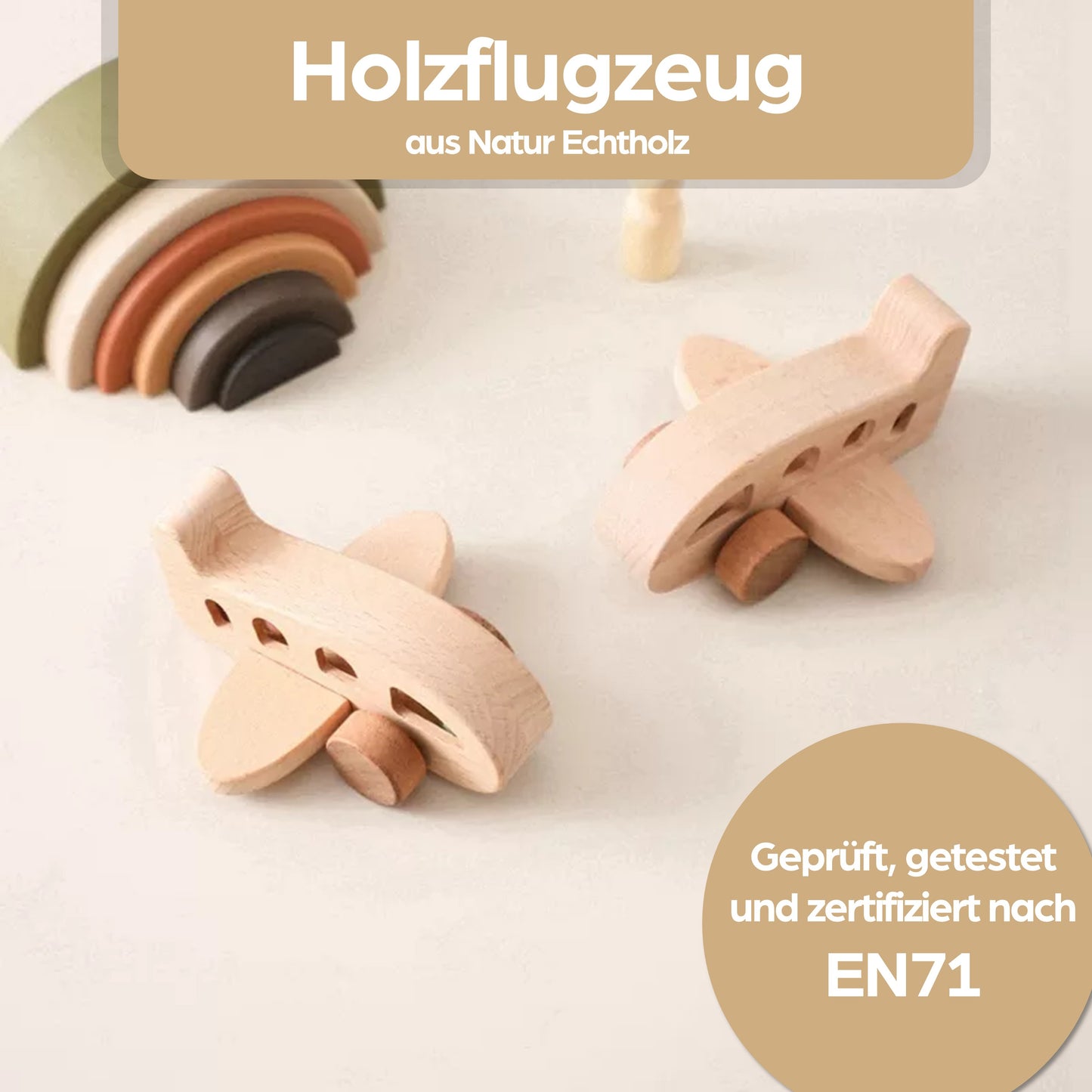 Holzspielzeug für Baby & Kinder ab 1 Jahr aus Natur-Holz mit Flugzeug-Motiv