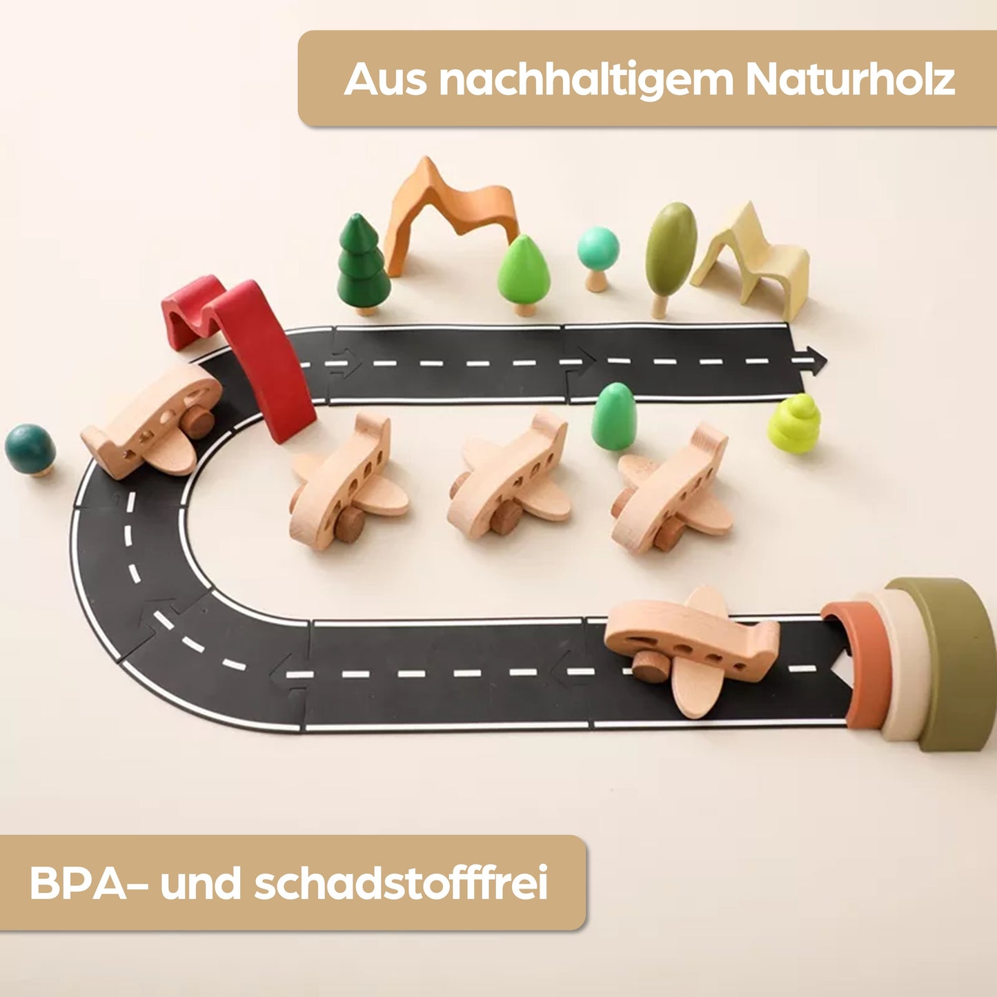 Holzspielzeug für Baby & Kinder ab 1 Jahr aus Natur-Holz mit Flugzeug-Motiv