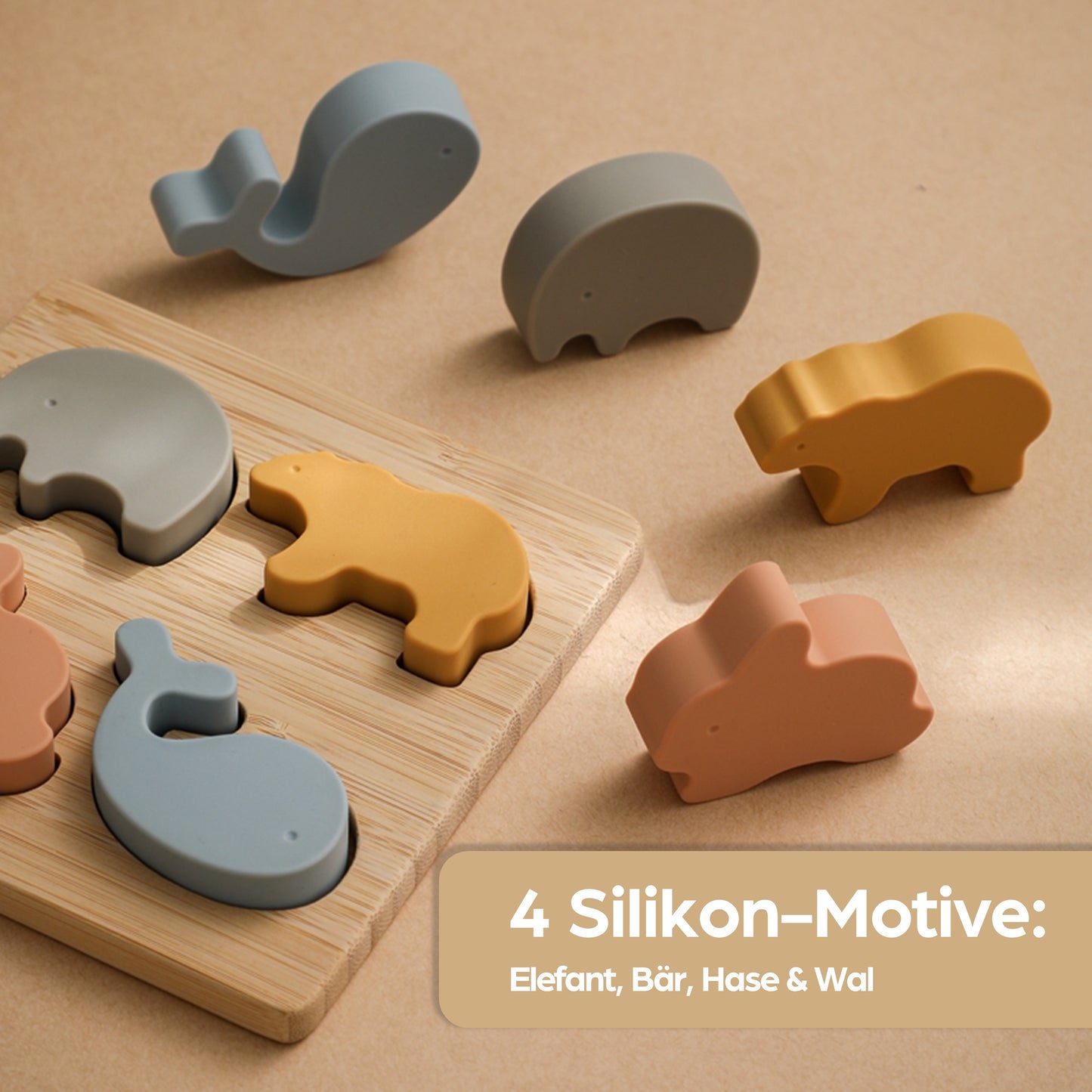 Montessori Holzpuzzle für Baby & Kinder ab 1 Jahr aus Natur-Holz mit Tier-Motiven