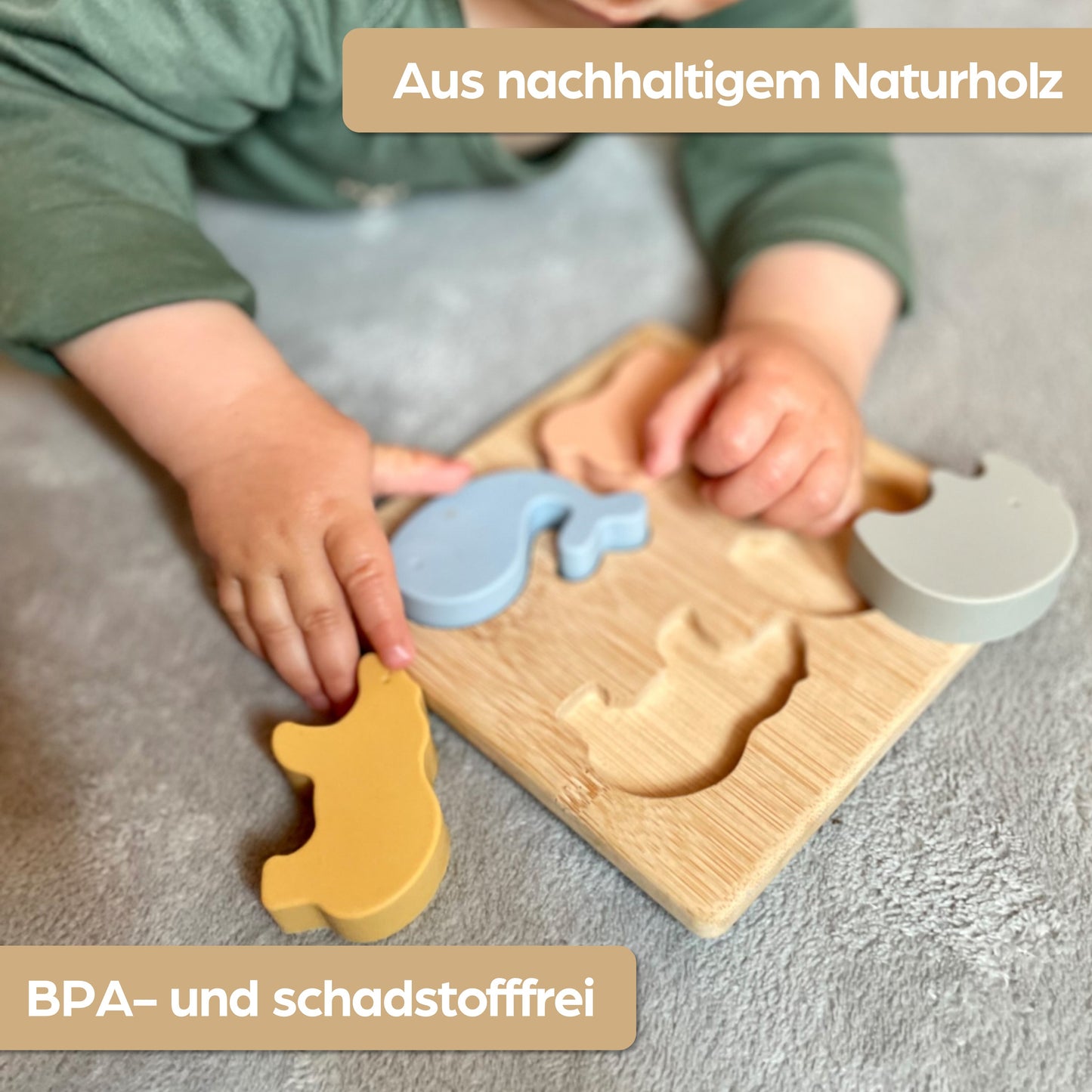 Montessori Holzpuzzle für Baby & Kinder ab 1 Jahr aus Natur-Holz mit Tier-Motiven