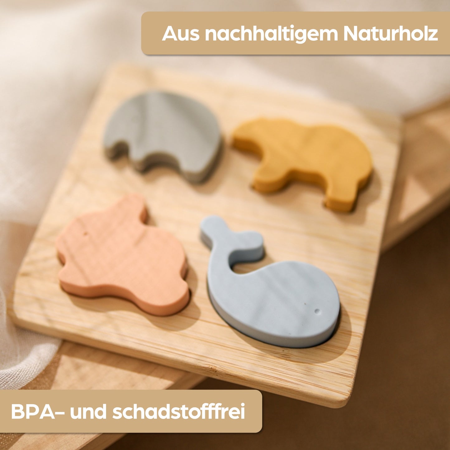 Montessori Holzpuzzle für Baby & Kinder ab 1 Jahr aus Natur-Holz mit Tier-Motiven