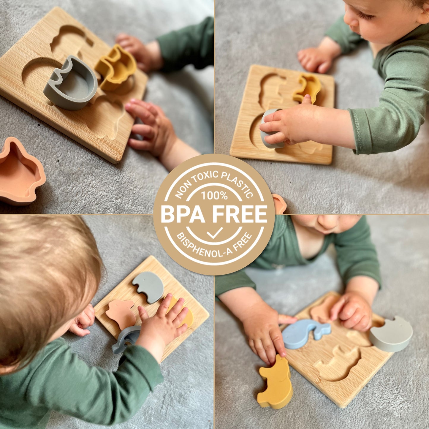 Montessori Holzpuzzle für Baby & Kinder ab 1 Jahr aus Natur-Holz mit Tier-Motiven