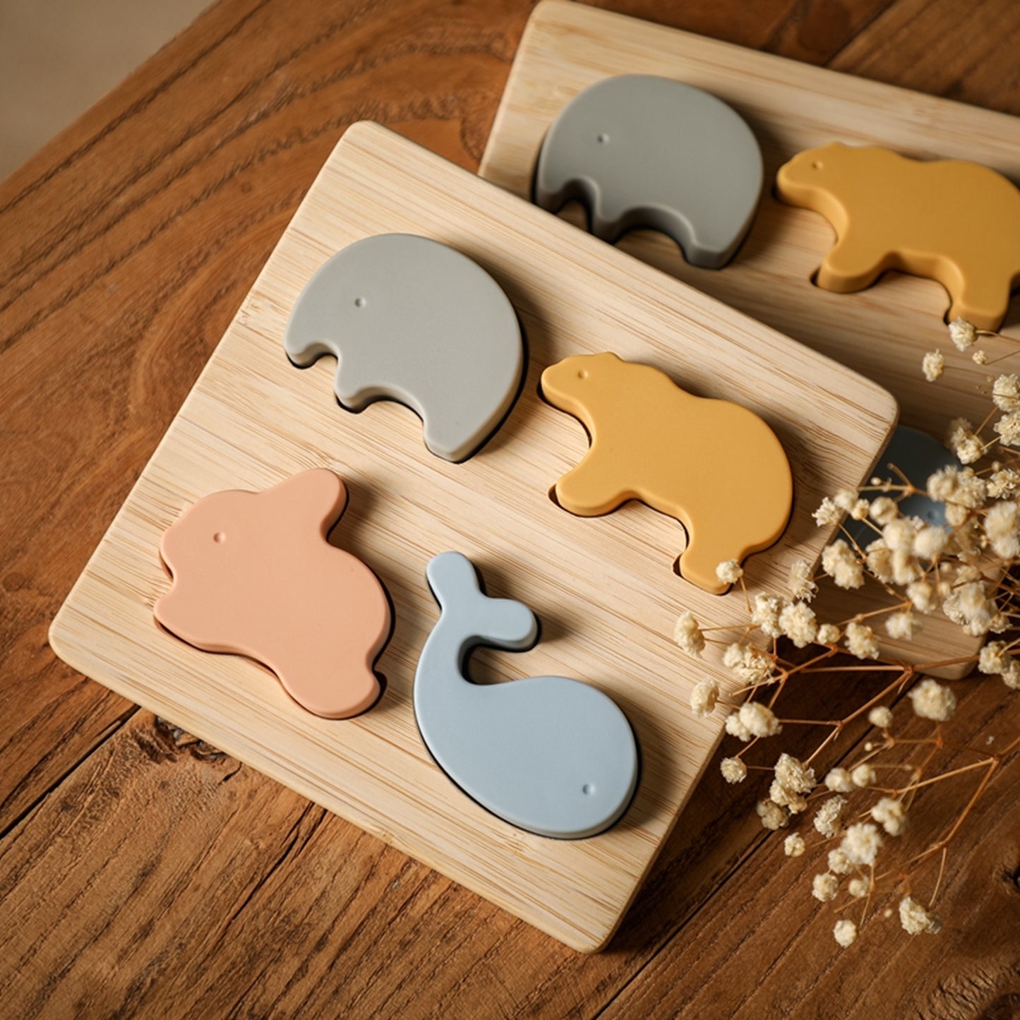 Montessori Holzpuzzle für Baby & Kinder ab 1 Jahr aus Natur-Holz mit Tier-Motiven