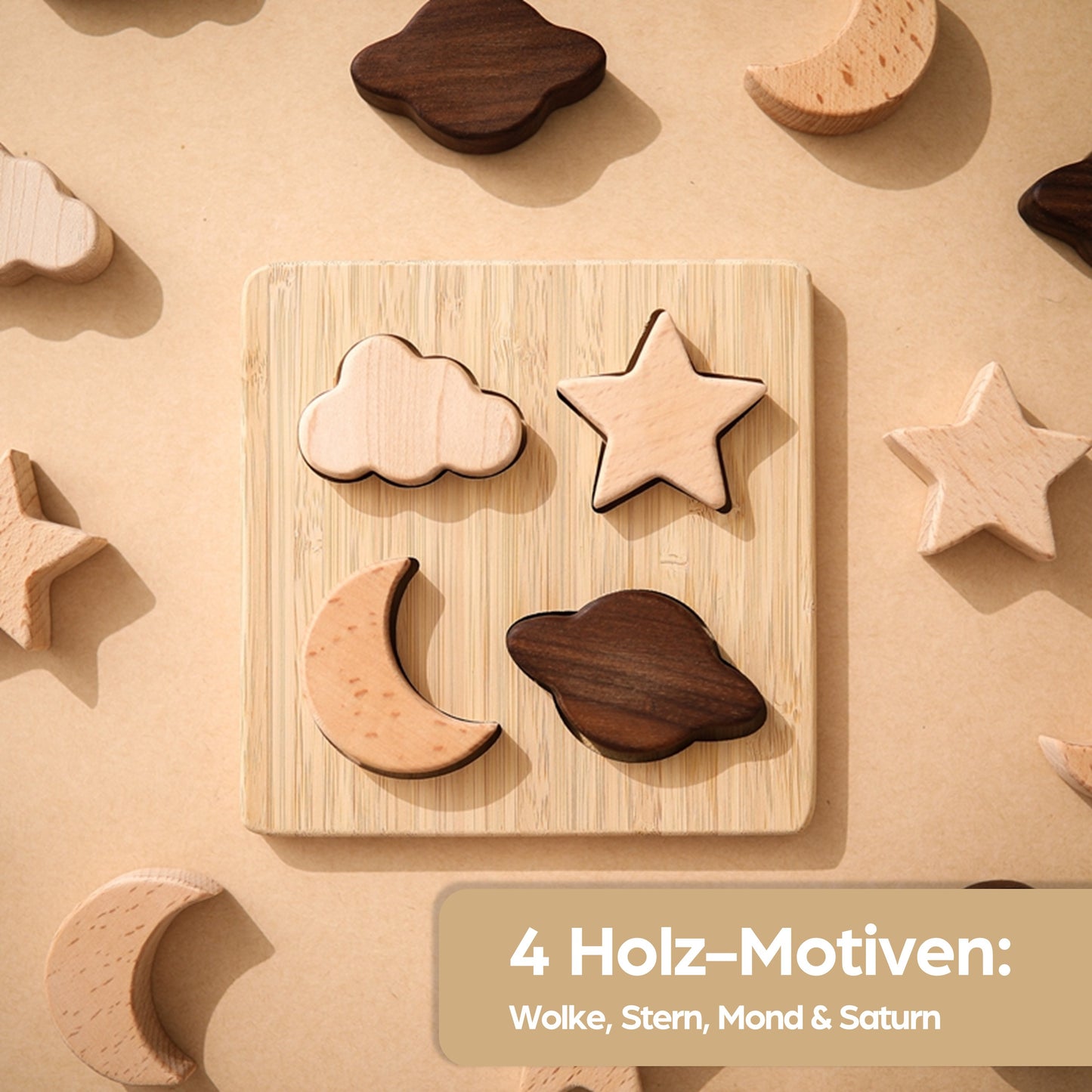 Montessori Holzpuzzle für Baby & Kinder ab 1 Jahr aus Natur-Holz mit Weltraum-Motiven