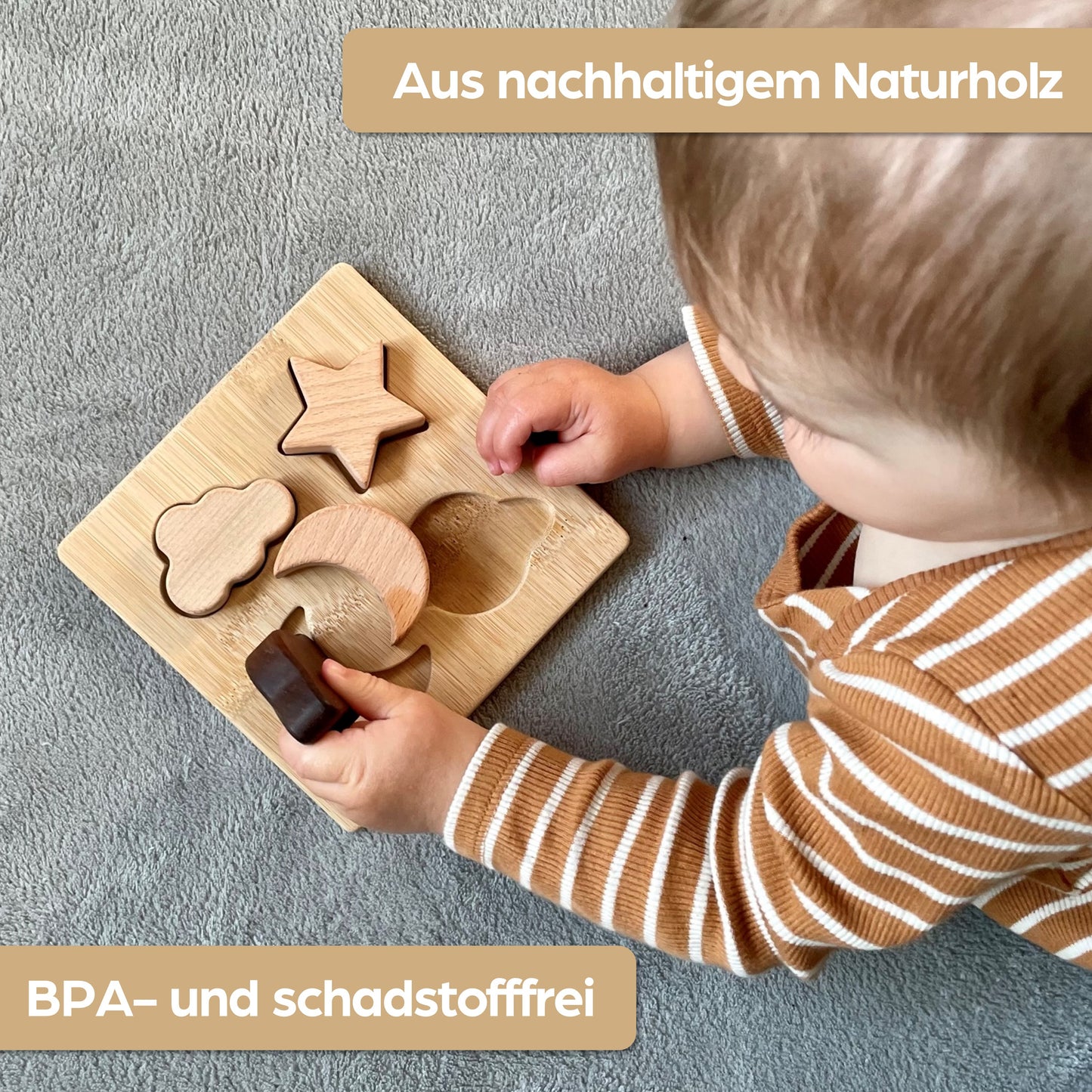 Montessori Holzpuzzle für Baby & Kinder ab 1 Jahr aus Natur-Holz mit Weltraum-Motiven