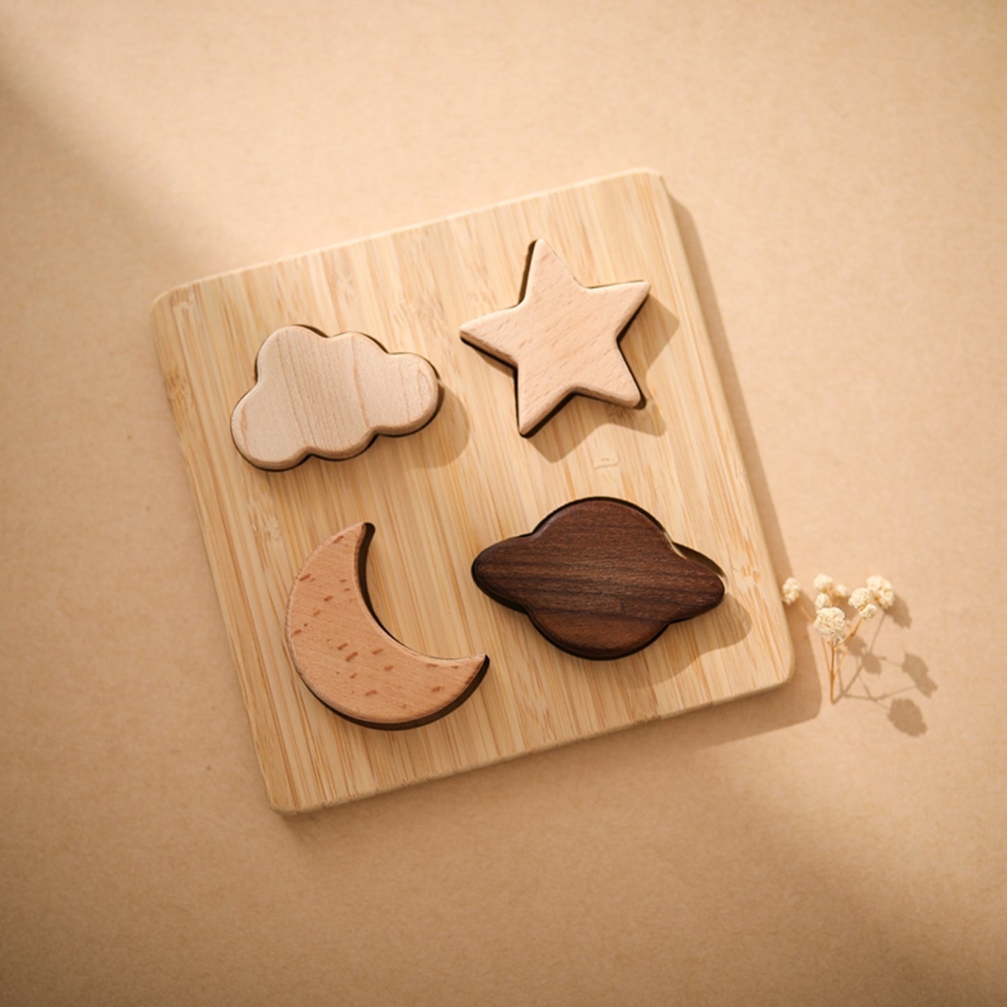 Montessori Holzpuzzle für Baby & Kinder ab 1 Jahr aus Natur-Holz mit Weltraum-Motiven