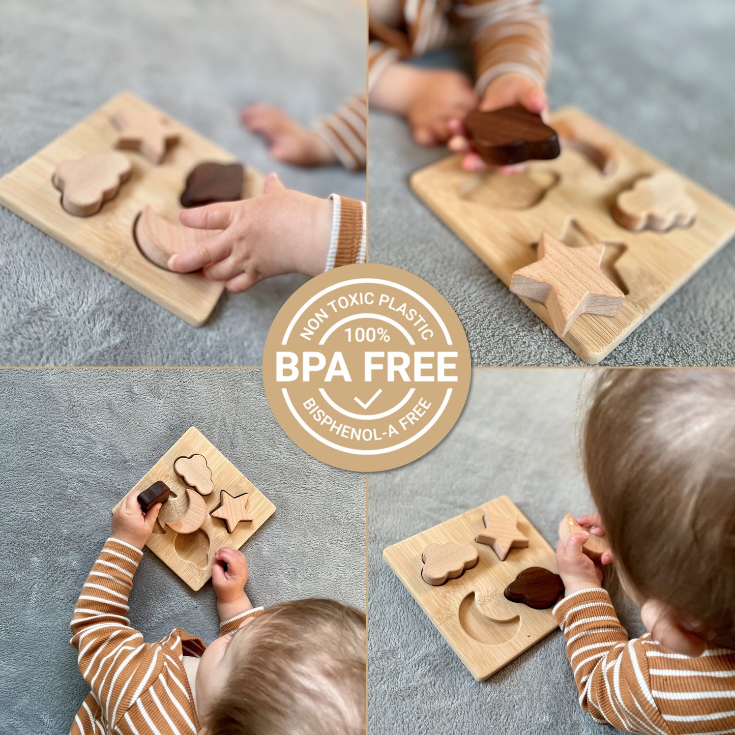 Montessori Holzpuzzle für Baby & Kinder ab 1 Jahr aus Natur-Holz mit Weltraum-Motiven