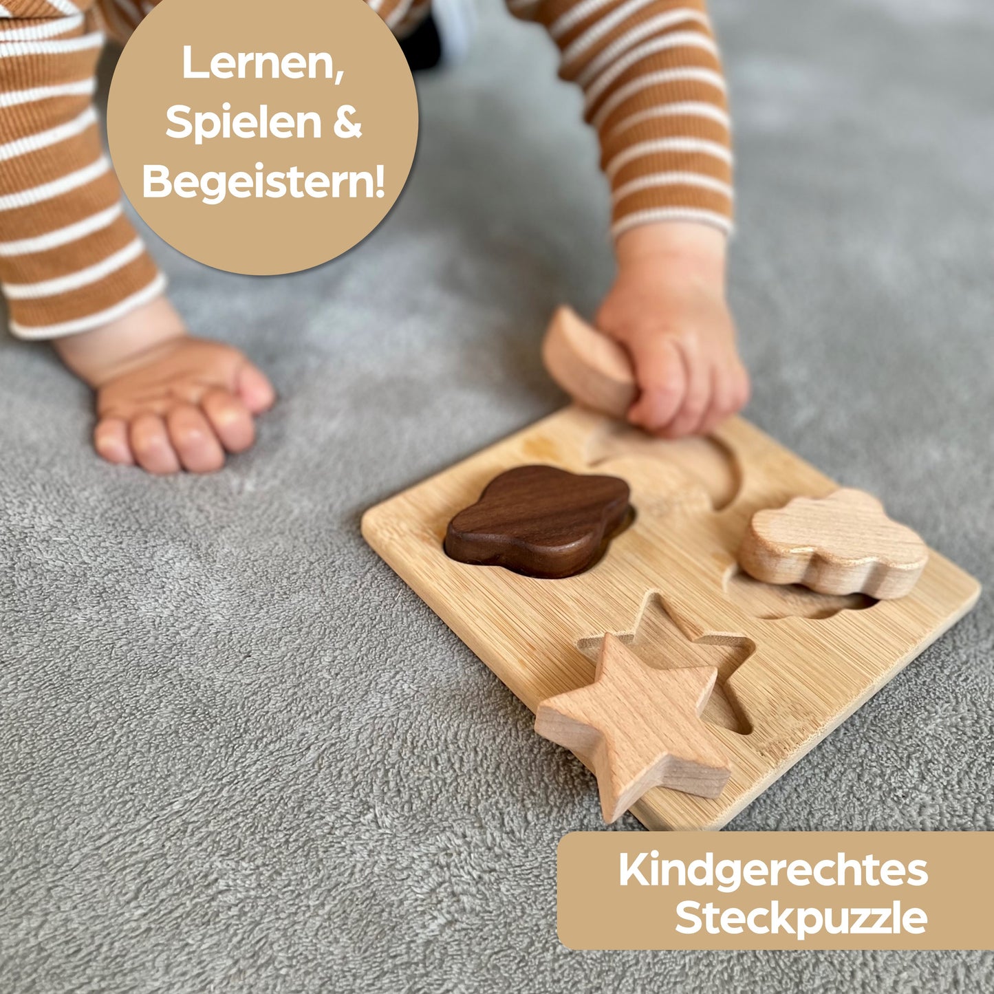 Montessori Holzpuzzle für Baby & Kinder ab 1 Jahr aus Natur-Holz mit Weltraum-Motiven