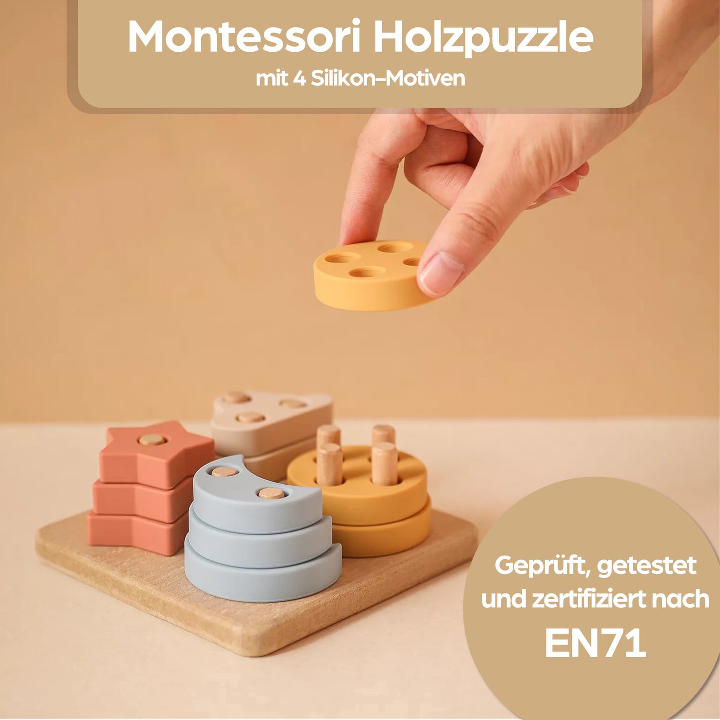 Montessori Steckpuzzle für Baby & Kinder ab 1 Jahr aus Natur-Holz mit Himmels-Motiven