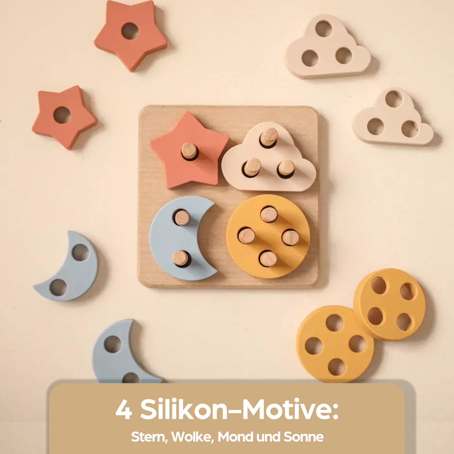 Montessori Steckpuzzle für Baby & Kinder ab 1 Jahr aus Natur-Holz mit Himmels-Motiven