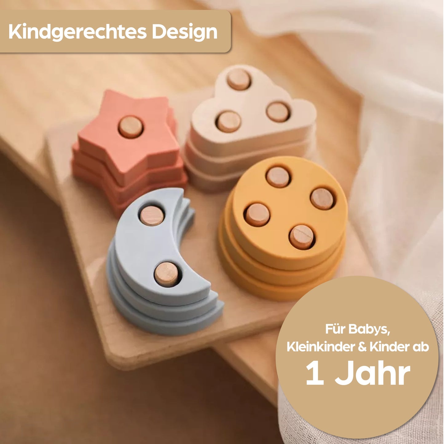 Montessori Steckpuzzle für Baby & Kinder ab 1 Jahr aus Natur-Holz mit Himmels-Motiven