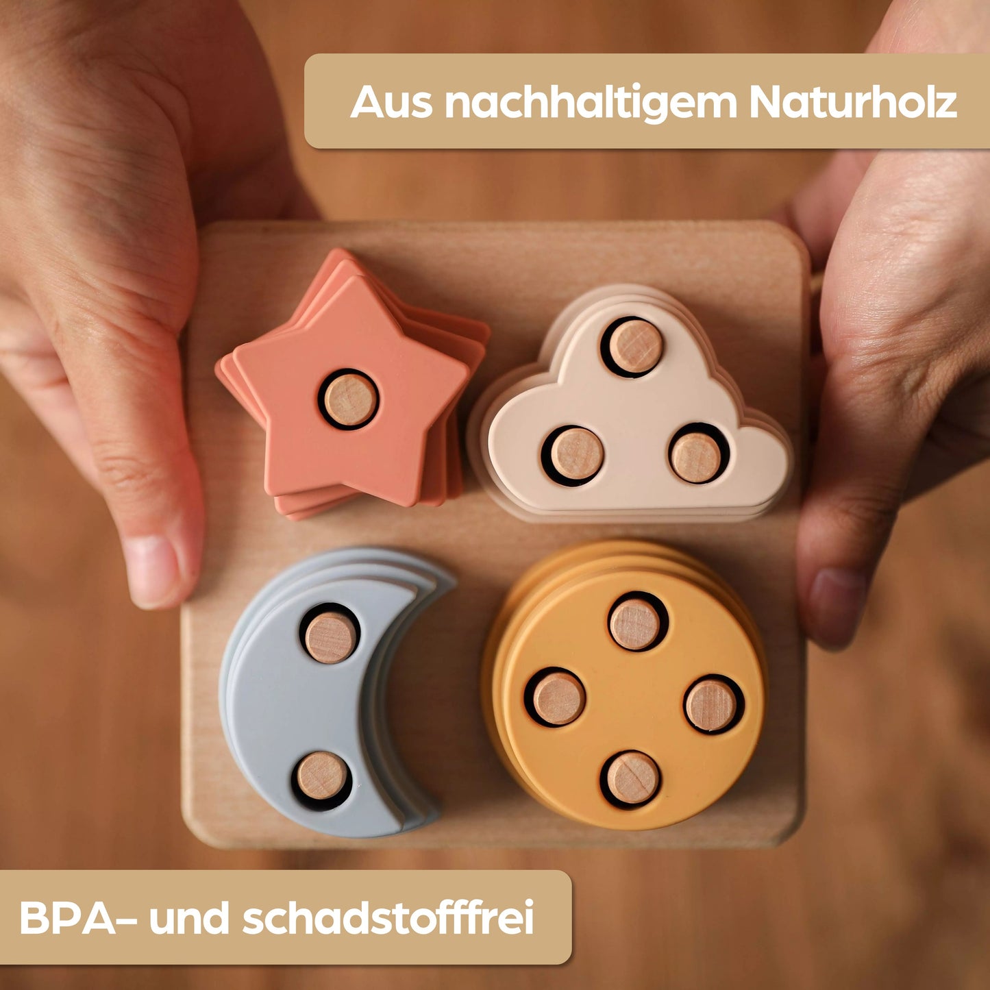 Montessori Steckpuzzle für Baby & Kinder ab 1 Jahr aus Natur-Holz mit Himmels-Motiven