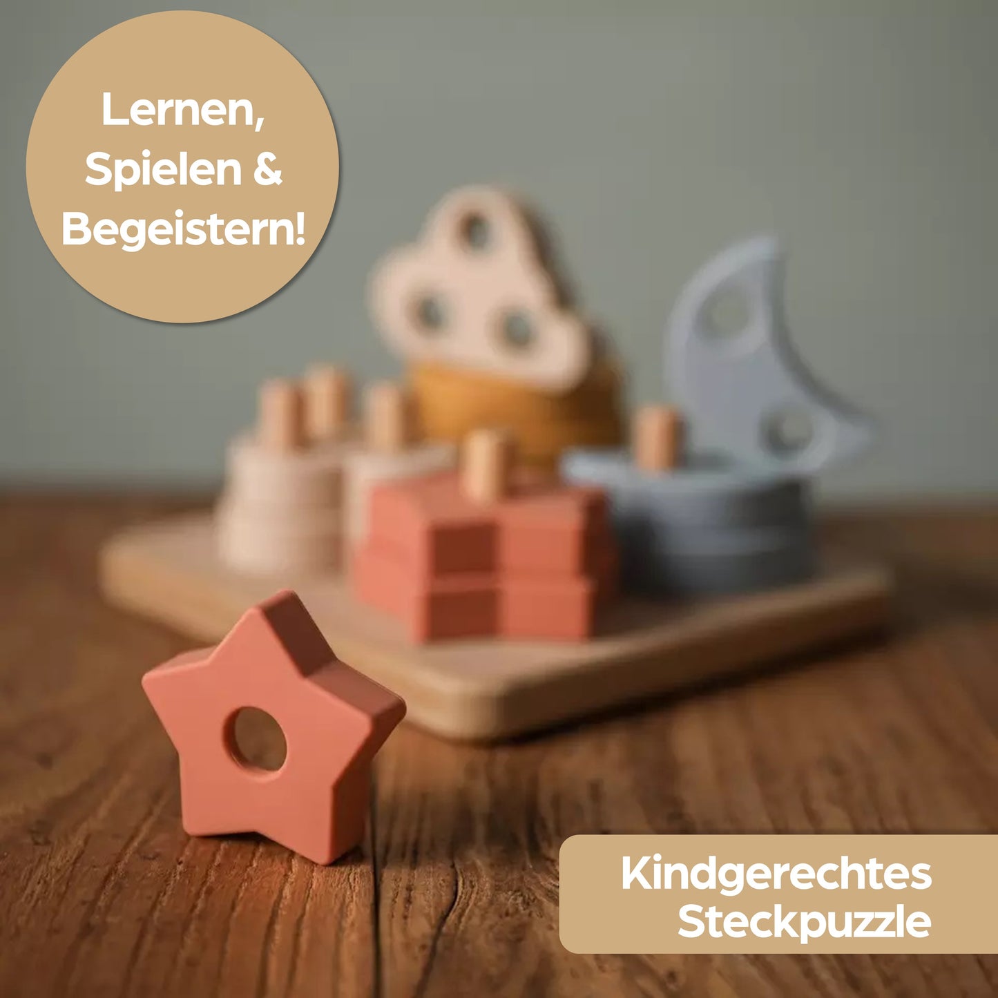 Montessori Steckpuzzle für Baby & Kinder ab 1 Jahr aus Natur-Holz mit Himmels-Motiven